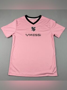 MESSi Kids Pink Athletic Soccer Jersey with Black Trim